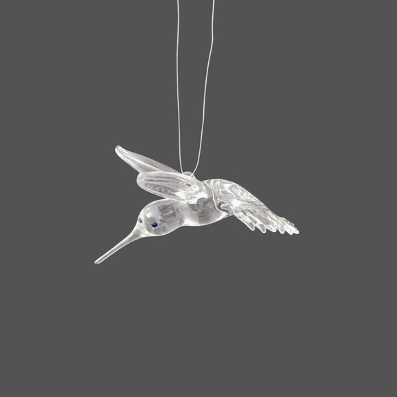 Vintage Clear Crystal Glass HUMMINGBIRD Ornament, Blue Eye Bird Sun Catcher - Picture 10 of 13